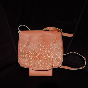 Vera Bradley Coral Laser Cut Crossbady Bag with matching wallet. EUC